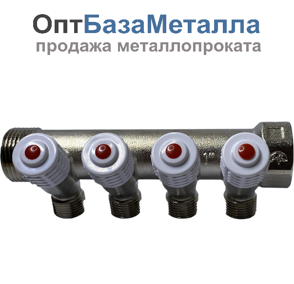 Коллектор лат нк 3/4" ВР/НР на 4 вых 1/2" НР с регул клап Пензапромарматура 00622013